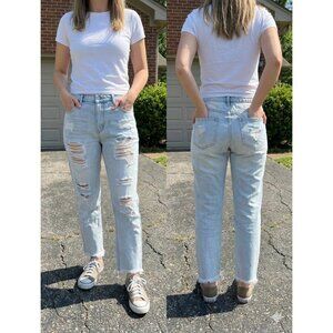Easel Los Angeles Women's Size L Distressed Ripped Jeans Light Wash Frayed Hem